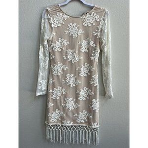 Majorelle Filaree Ivory‎ Cream White Flapper Style Dress Embroidered M Women’s